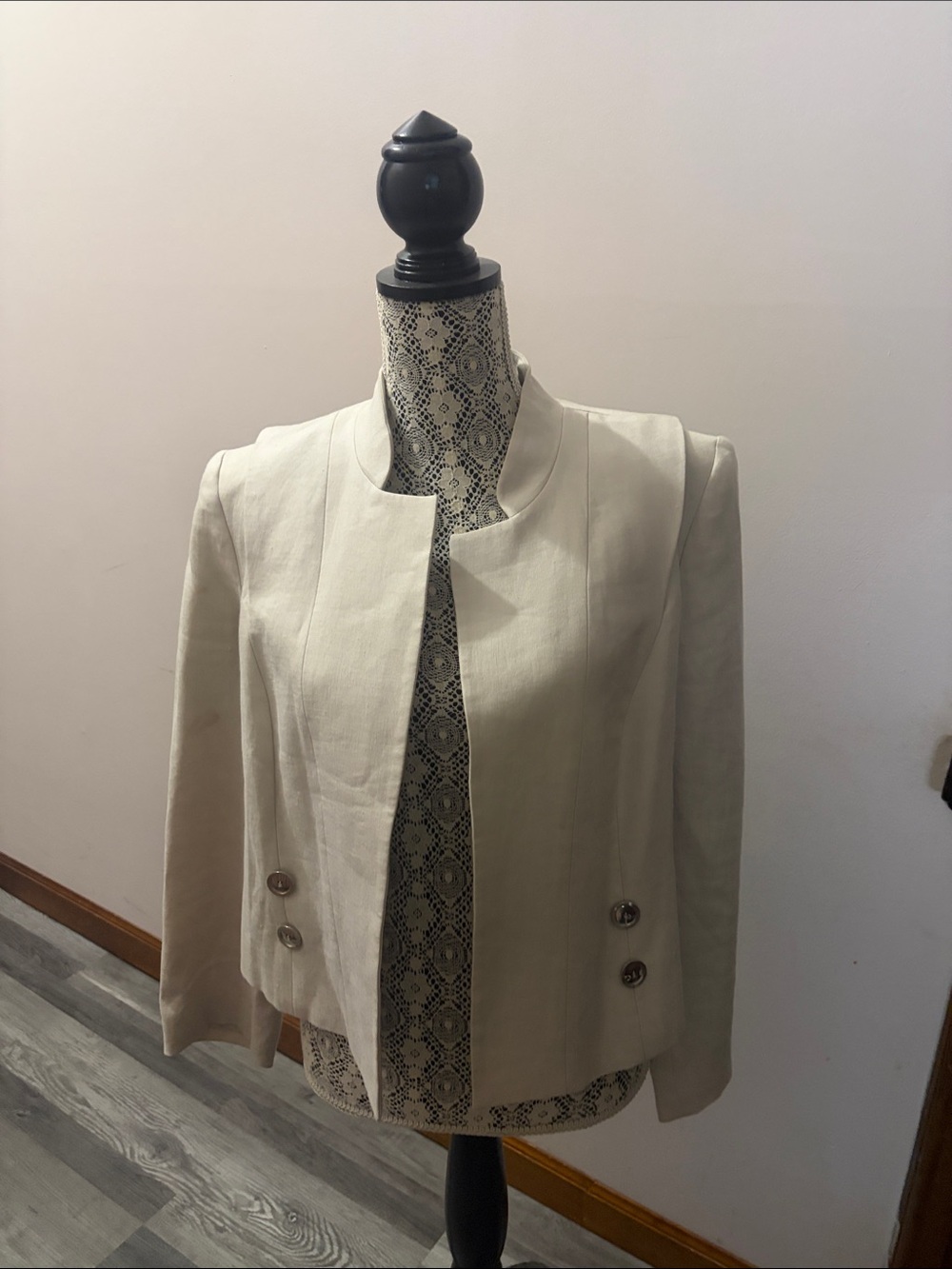Women's Cream Open-Front Tailored Blazer
